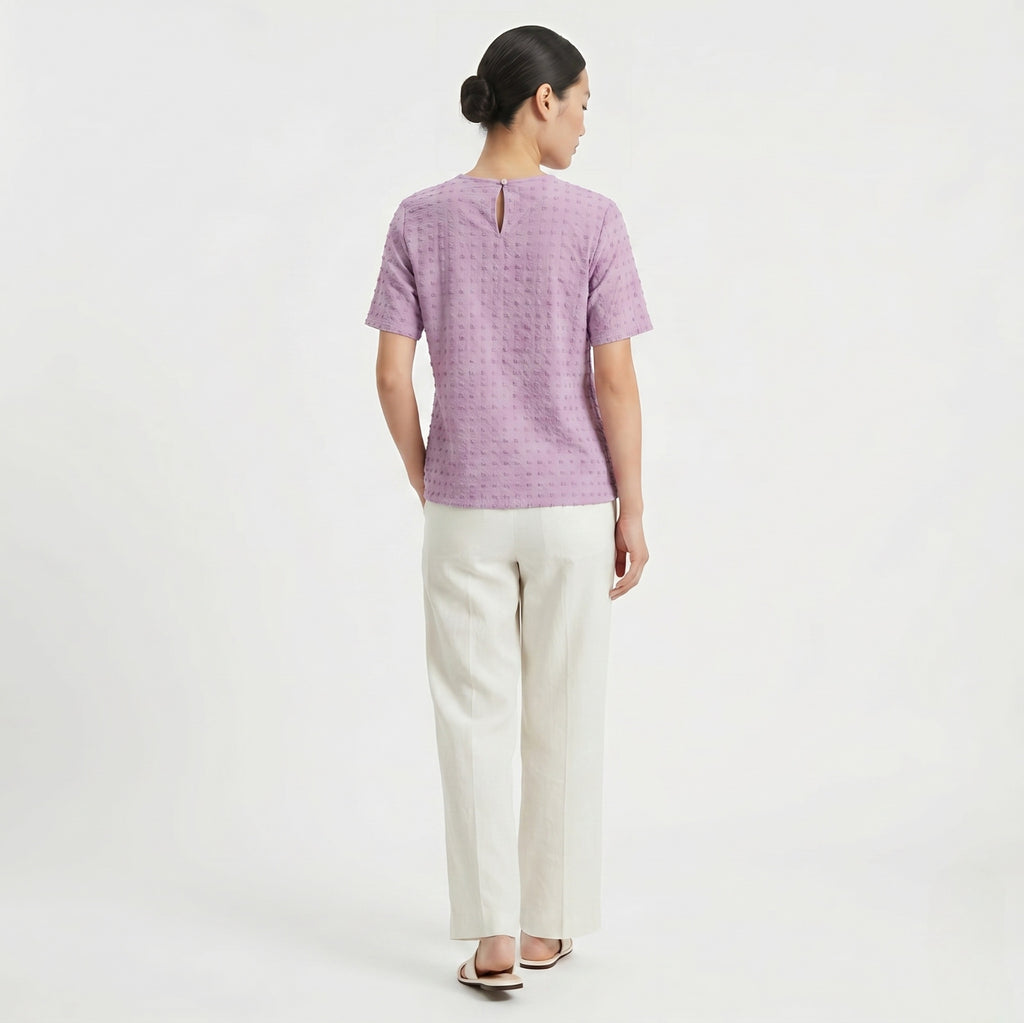 Lavender Textured Crew Neck Top-3