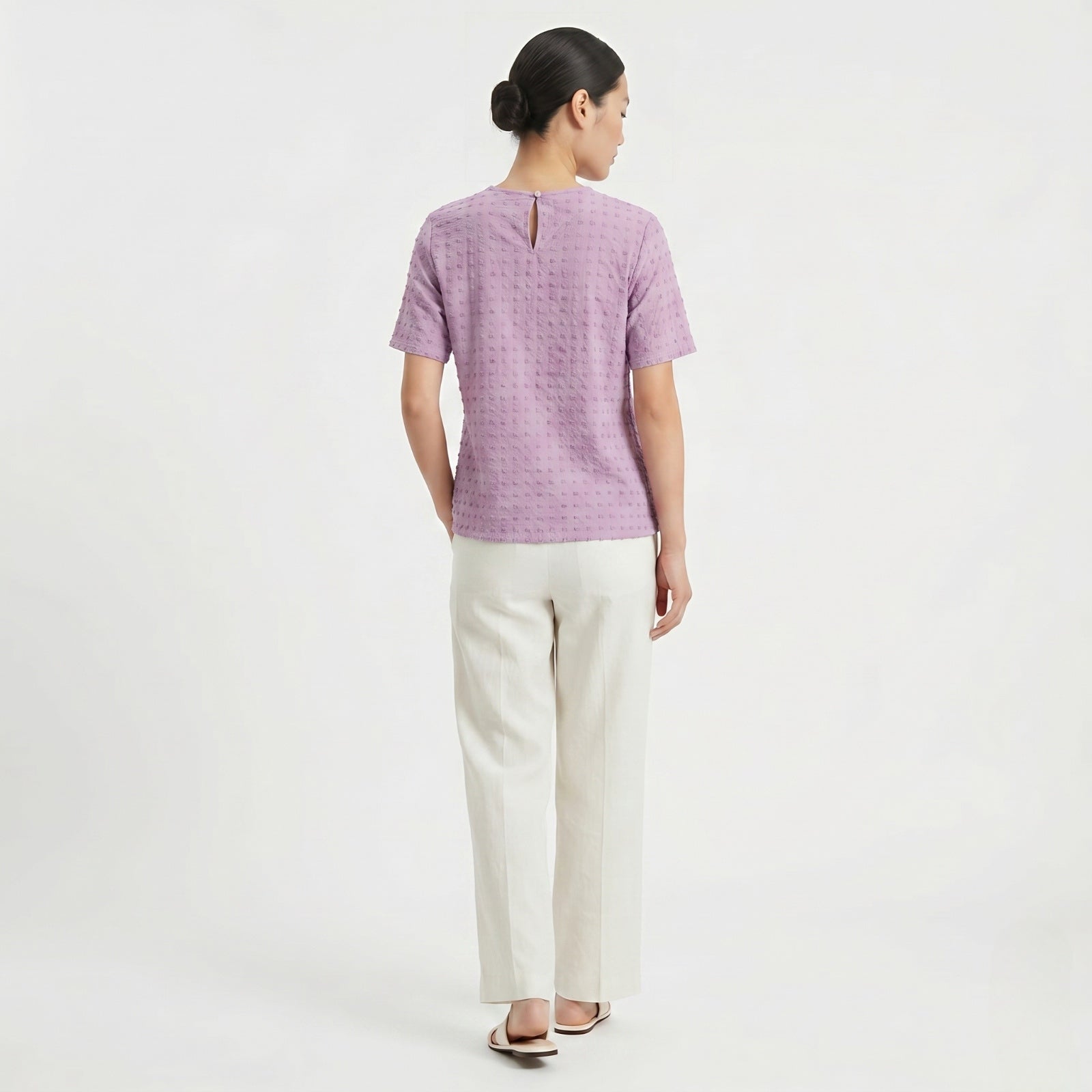 Lavender Textured Crew Neck Top-3