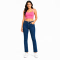 Women's Dark Blue High-Waist Slim Straight Denim Jeans with Classic Pockets-1