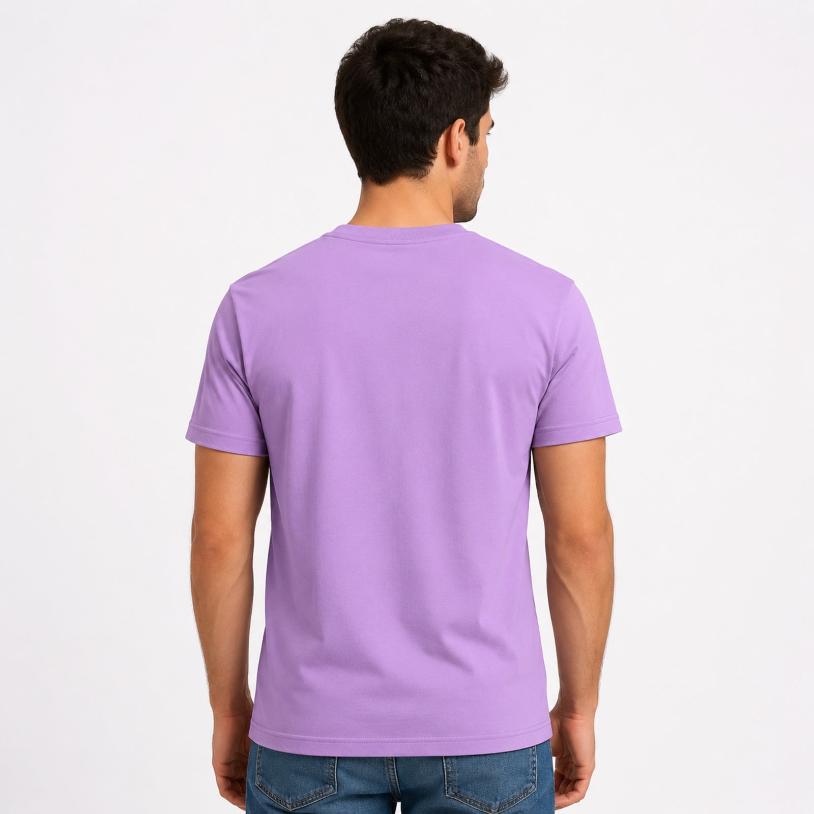 Men's Lavender Solid Casual T-Shirt-3