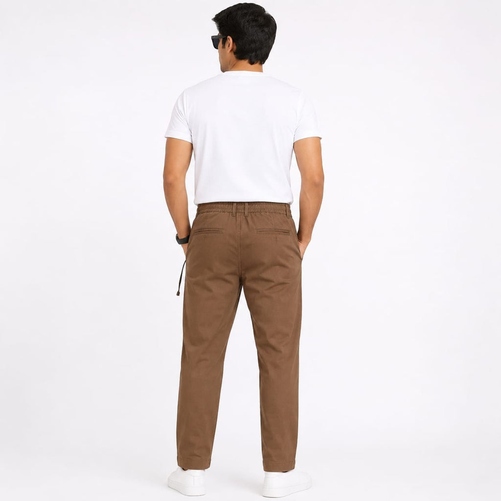 Men's Brown Drawstring Waist Relaxed Fit Casual Trousers-4