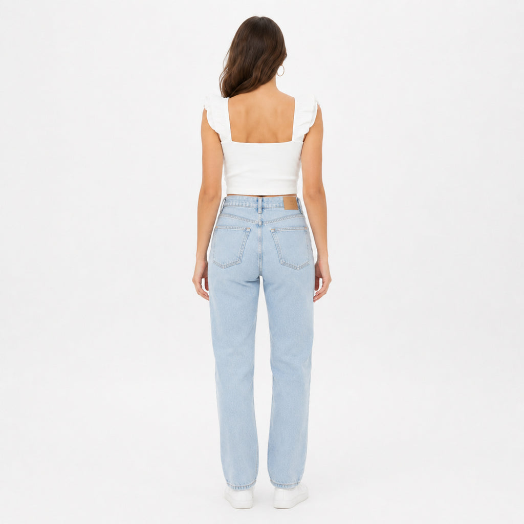 Women's White Sweetheart Neck Ruffle Sleeve Crop Top-4