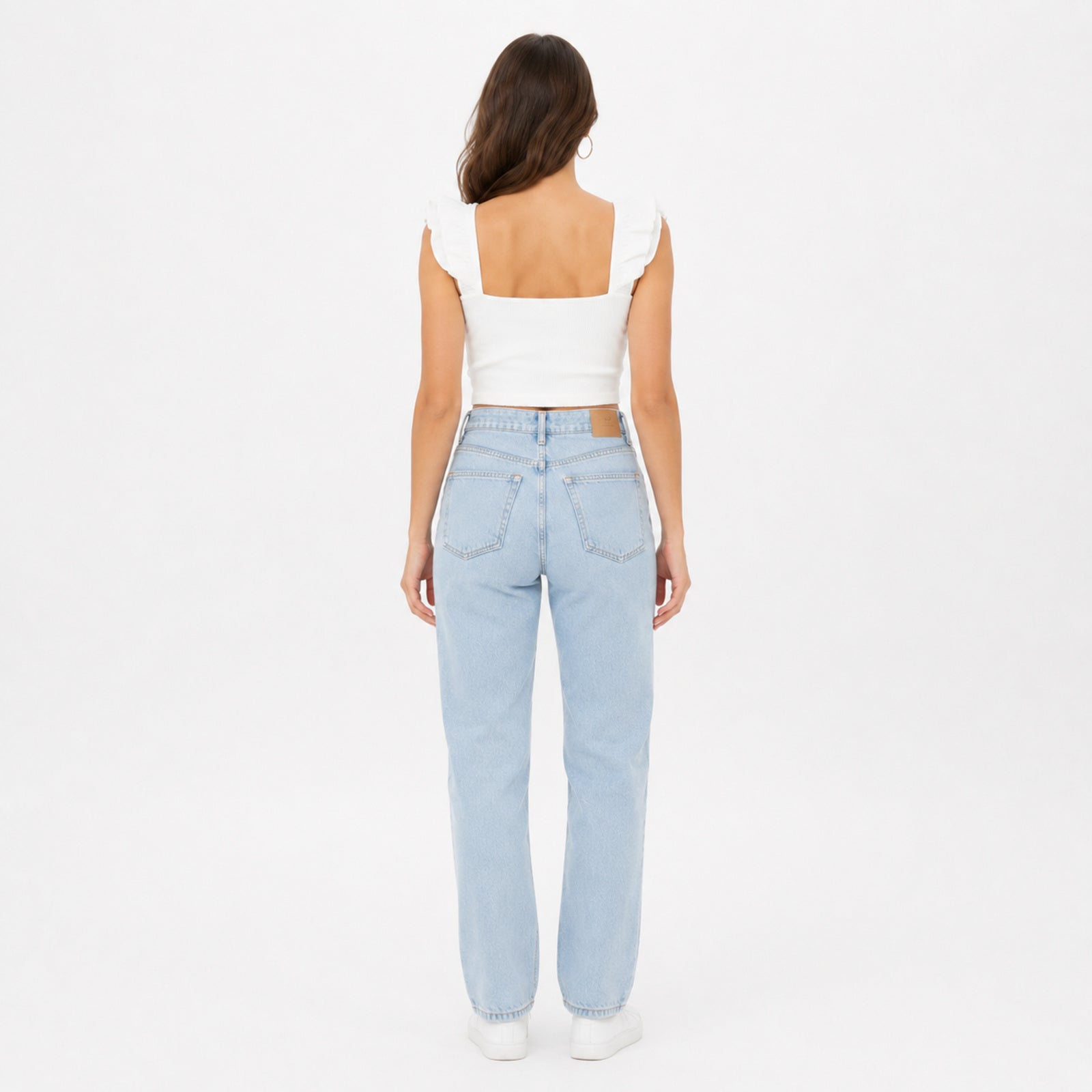 Women's White Sweetheart Neck Ruffle Sleeve Crop Top-4