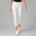 Women's Shimmering Diamond Studded White Cropped Trousers-1