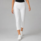 Women's Shimmering Diamond Studded White Cropped Trousers-1