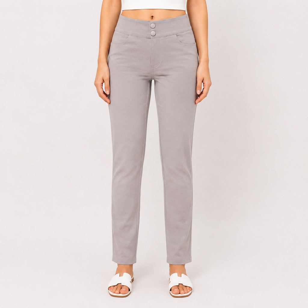 Women's Slim Fit Grey Casual Trousers-1