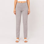 Women's Slim Fit Grey Casual Trousers-1