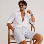 Men's Light Blue Striped Drawstring Casual Shorts | Comfortable Summer Shorts for Men-3