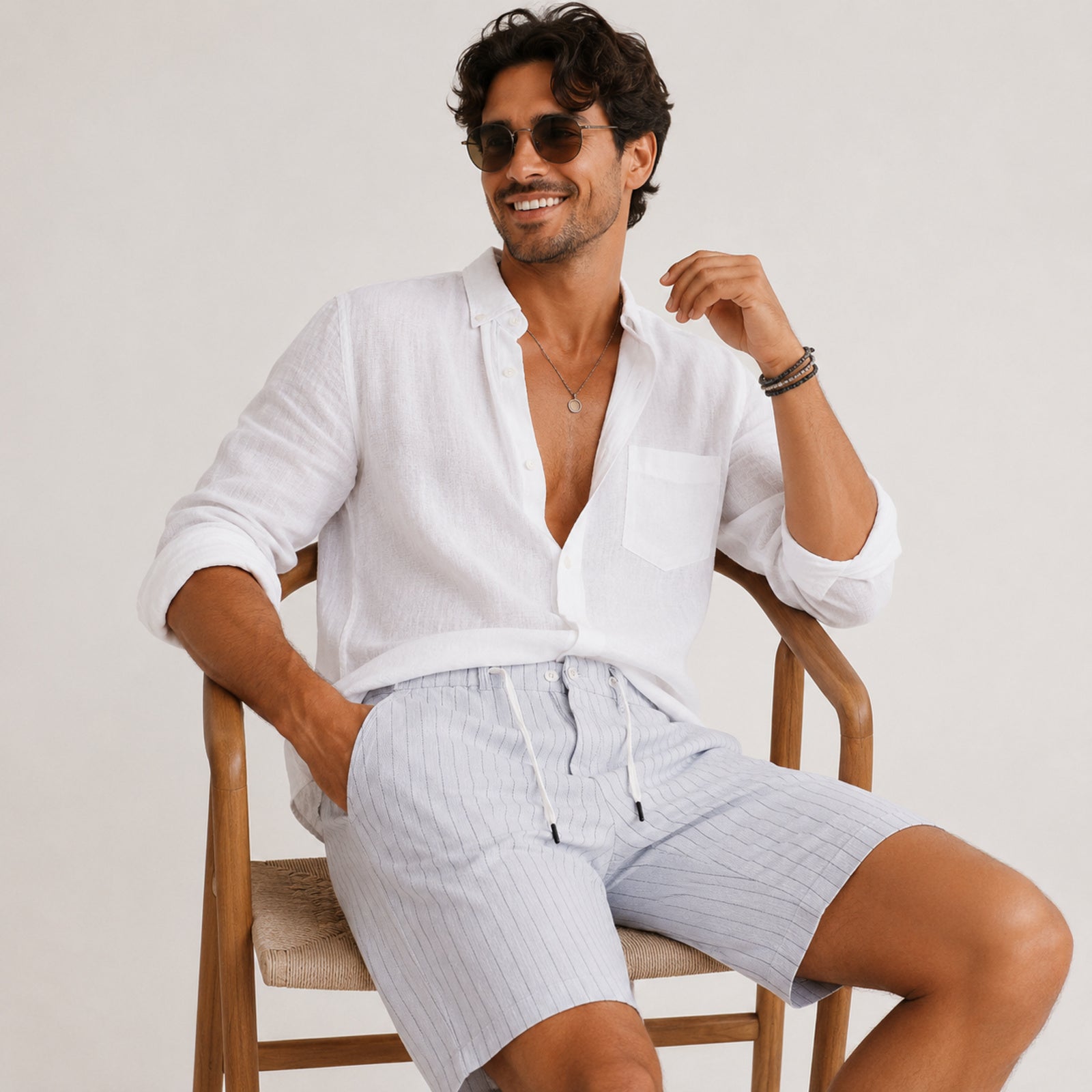 Men's Light Blue Striped Drawstring Casual Shorts | Comfortable Summer Shorts for Men-3