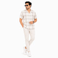 Men's Beige Windowpane Check Casual Half Sleeve Shirt-3