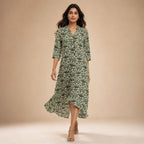 Women's Olive Green Ikat Printed Kurta-1
