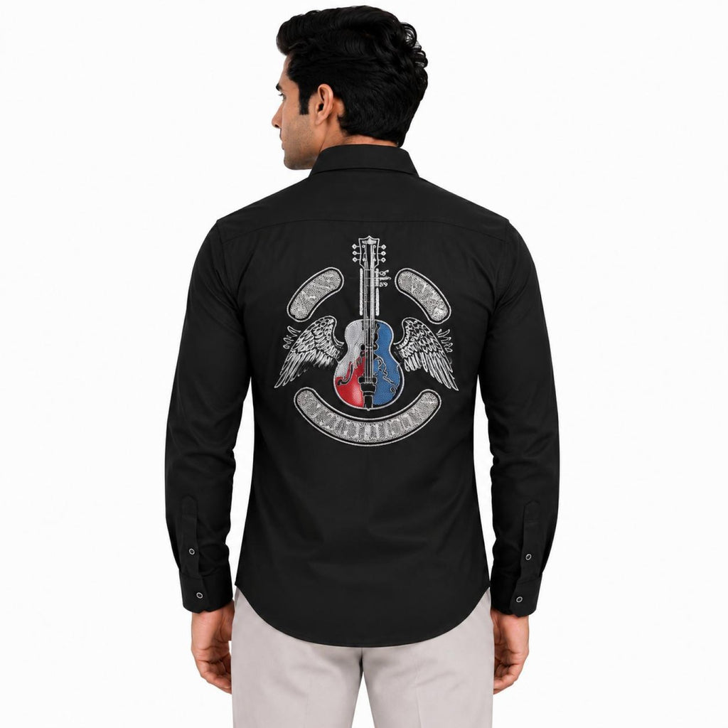 Men's Black Emblem Detail Full Sleeve Casual Shirt-4
