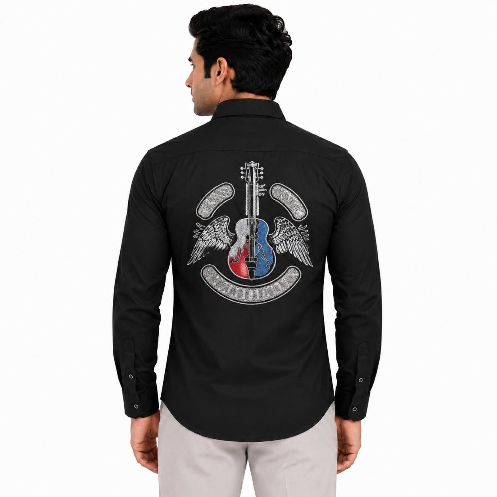 Men's Black Emblem Detail Full Sleeve Casual Shirt-4