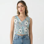 Women's Sky Bloom Floral Crop Top-1