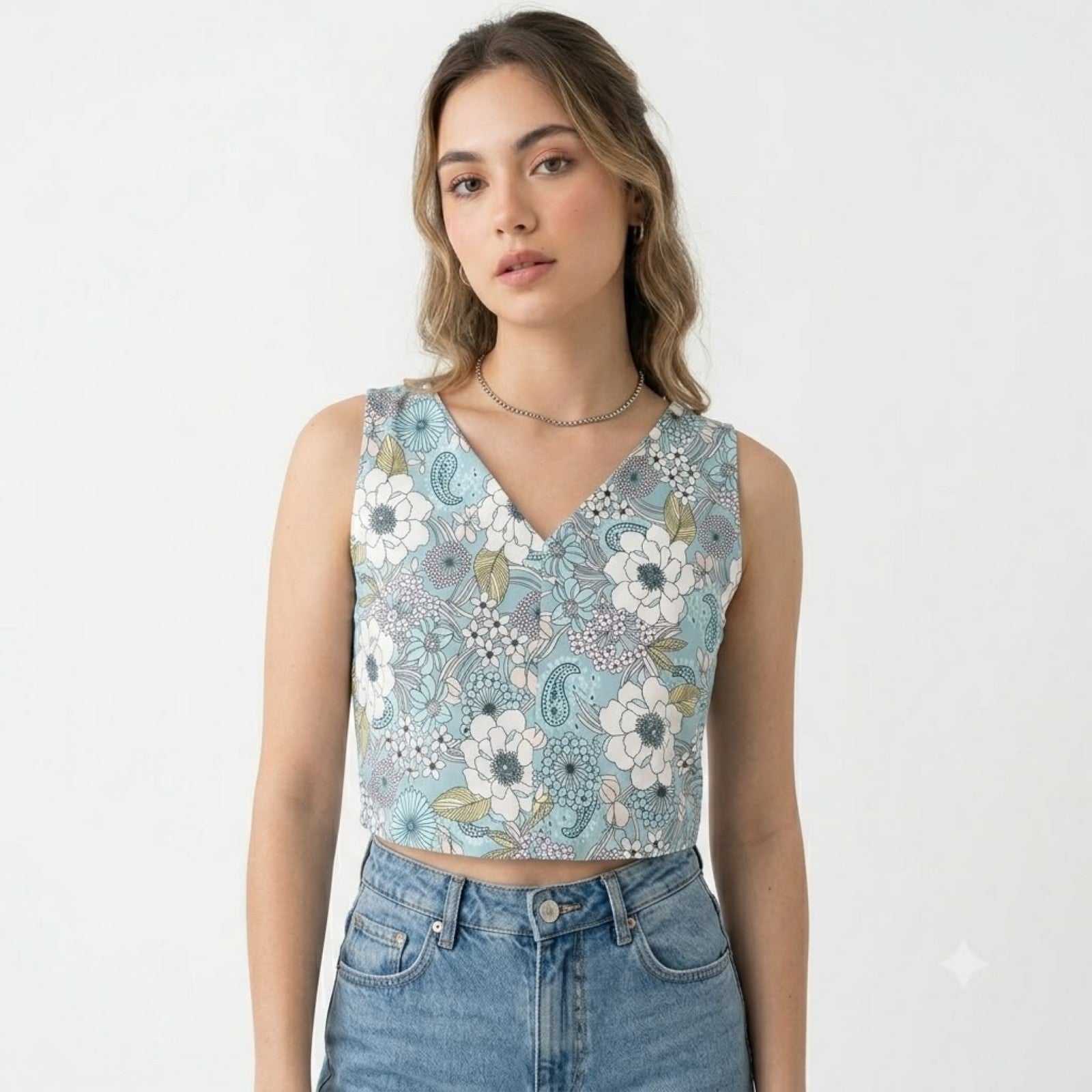 Women's Sky Bloom Floral Crop Top-1