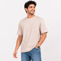 Men's Minimalist Beige Drop-Shoulder Oversized Casual T-Shirt-4