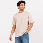 Men's Minimalist Beige Drop-Shoulder Oversized Casual T-Shirt-4