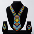 Women's Azure Horizon Geometric Hand-Beaded Jewelry Set with Fringe Necklace and Drop Earrings-4