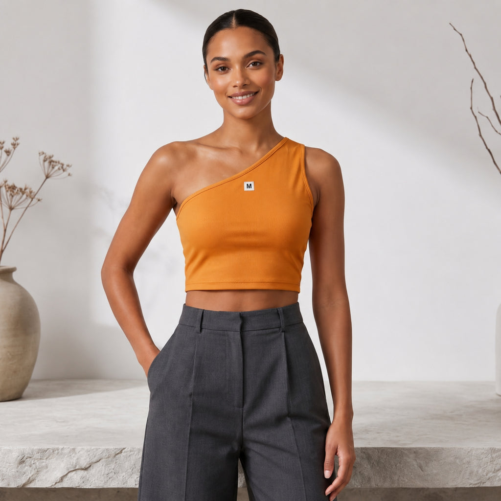 Women's Yellow One Shoulder Crop Top-4