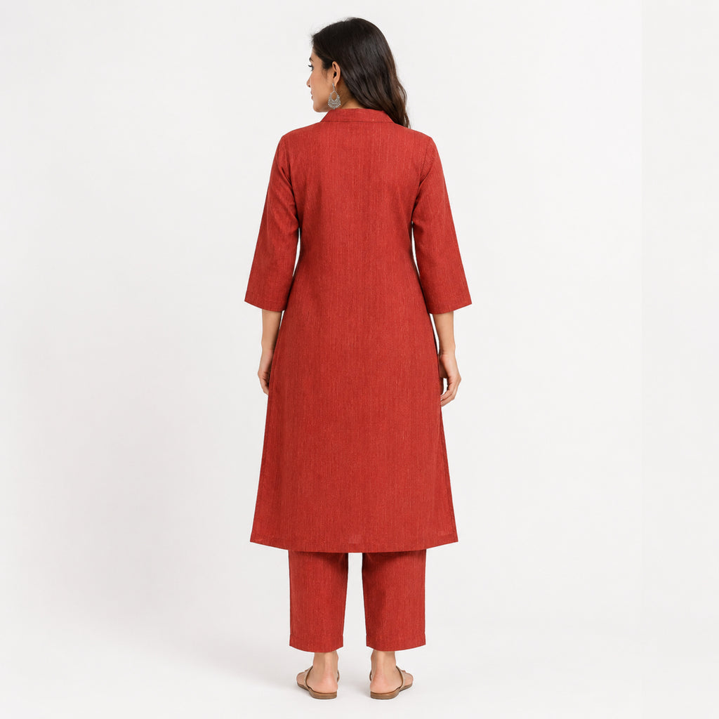 Women's Orange Straight Fit Kurta Pant Set-4
