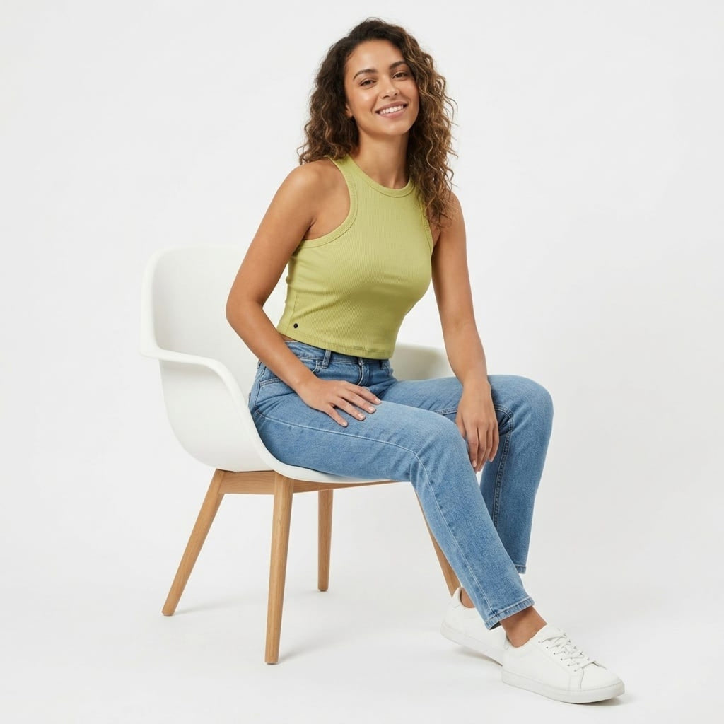 Women's Parrot Green Ribbed Crop Tank Top-3