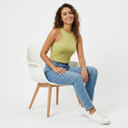 Women's Parrot Green Ribbed Crop Tank Top-3