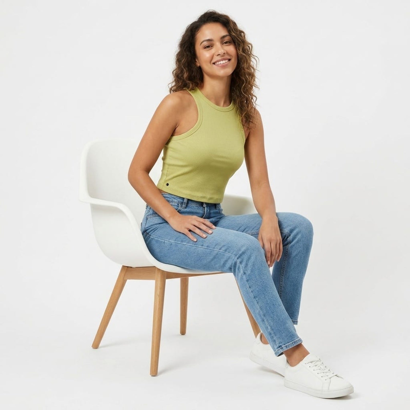 Women's Parrot Green Ribbed Crop Tank Top-3