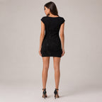 Elegant Black Embellished Bodycon Mini Dress for Women-2