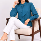 Women's Olive Green Ruffle Front Full Sleeve Shirt-3