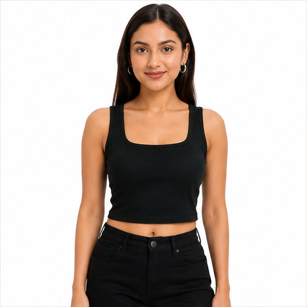Women’s Black Square Neck Crop Top-1
