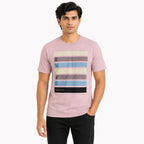 Men's Light Pink Stripe Graphic Crew Neck T-Shirt-1
