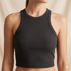 Women's Black Ribbed Sleeveless Crop Tank Top-4