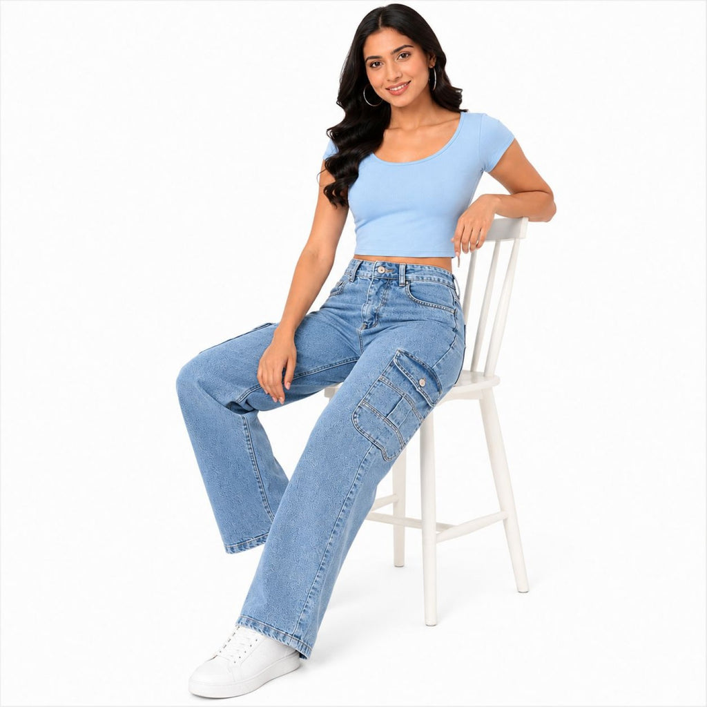 Women's Blue Wide Leg High-Rise Jeans | Casual Everyday Denim Pants-2