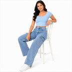 Women's Blue Wide Leg High-Rise Jeans | Casual Everyday Denim Pants-2