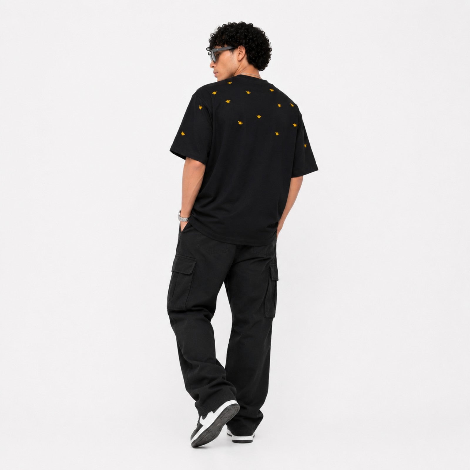 Men's Charcoal Minimal Print Oversized T-Shirt-2