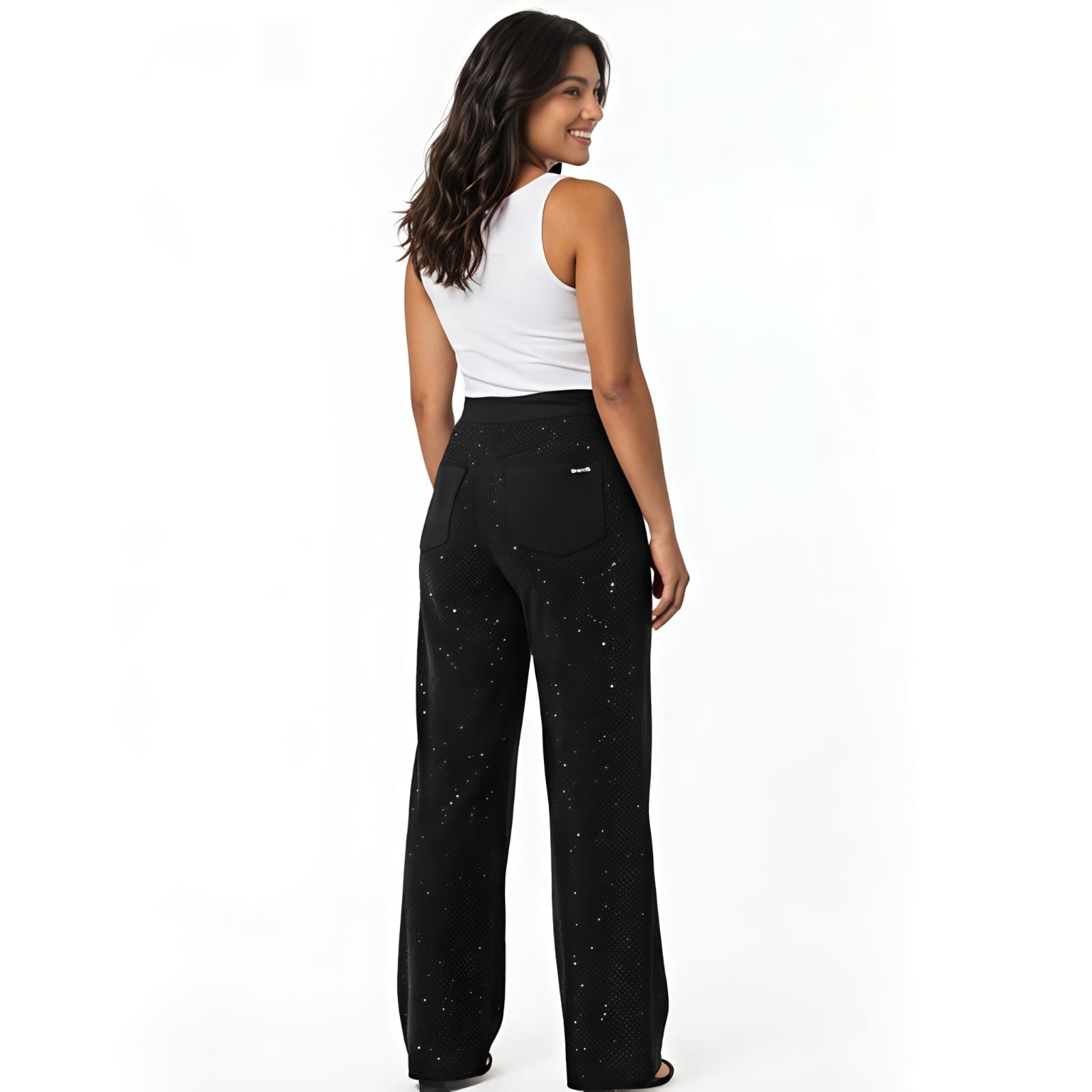 Midnight Sparkle Women's Wide Leg Party Trousers-2