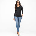 Women's Black Solid Full Sleeve Round Neck Fitted Casual Top-1