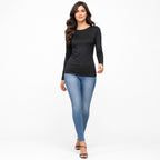 Women's Black Solid Full Sleeve Round Neck Fitted Casual Top-1