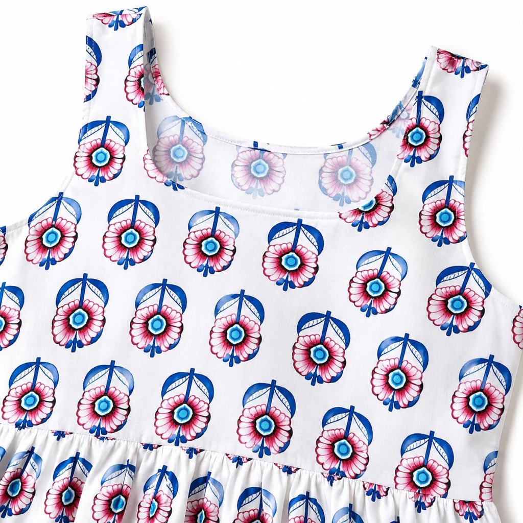 Women's Blue Printed Sleeveless Peplum Top-3