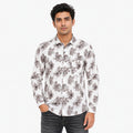 Men's White Floral Print Casual Shirt-4