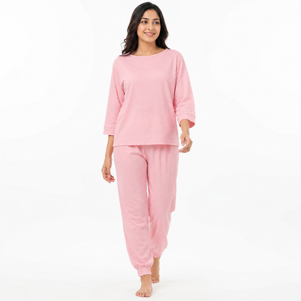 Women's Peach Relaxed Fit Top and Jogger Co-Ord Set | Solid Loungewear Two-Piece Set-1