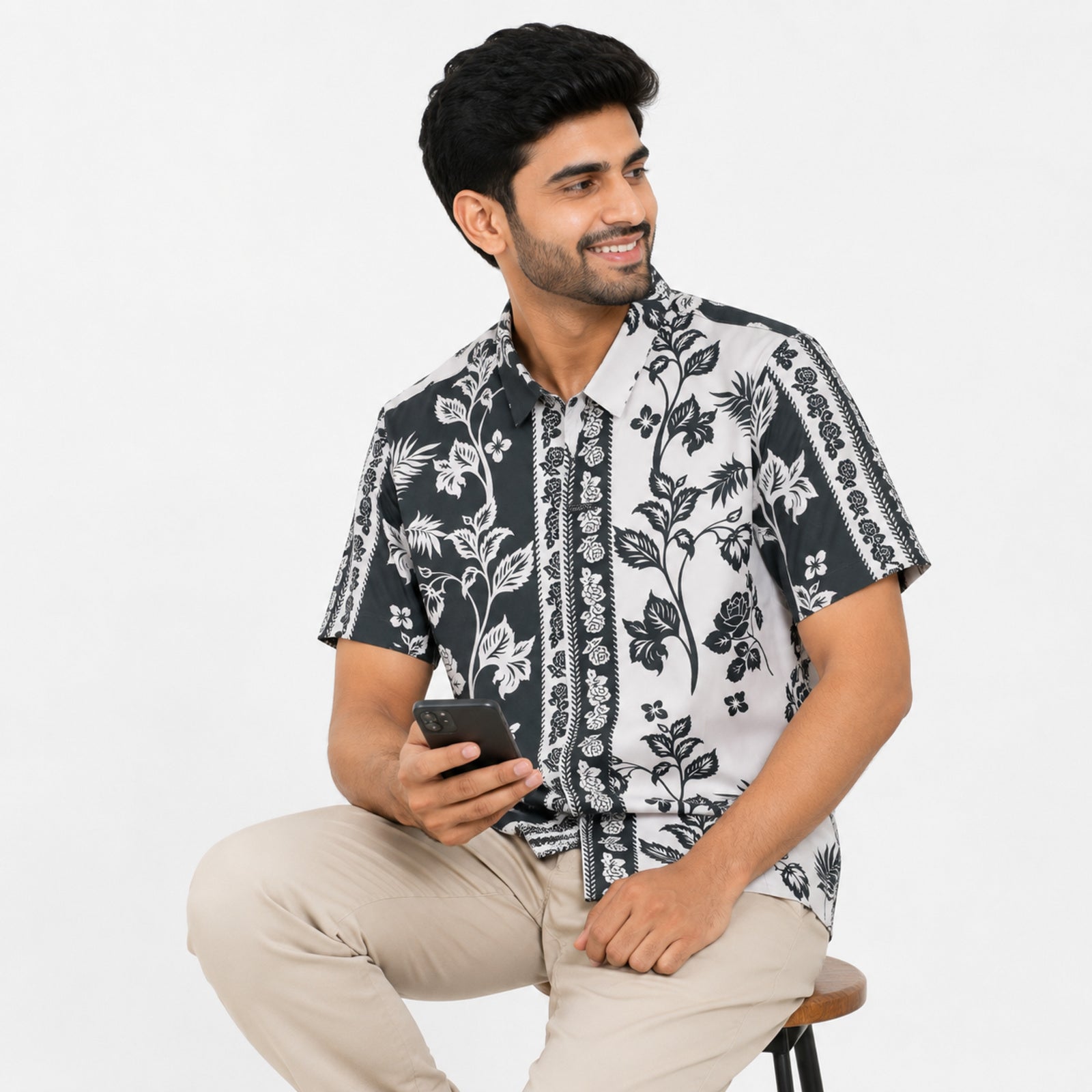 Vintage Floral Panel Print Casual Shirt-3