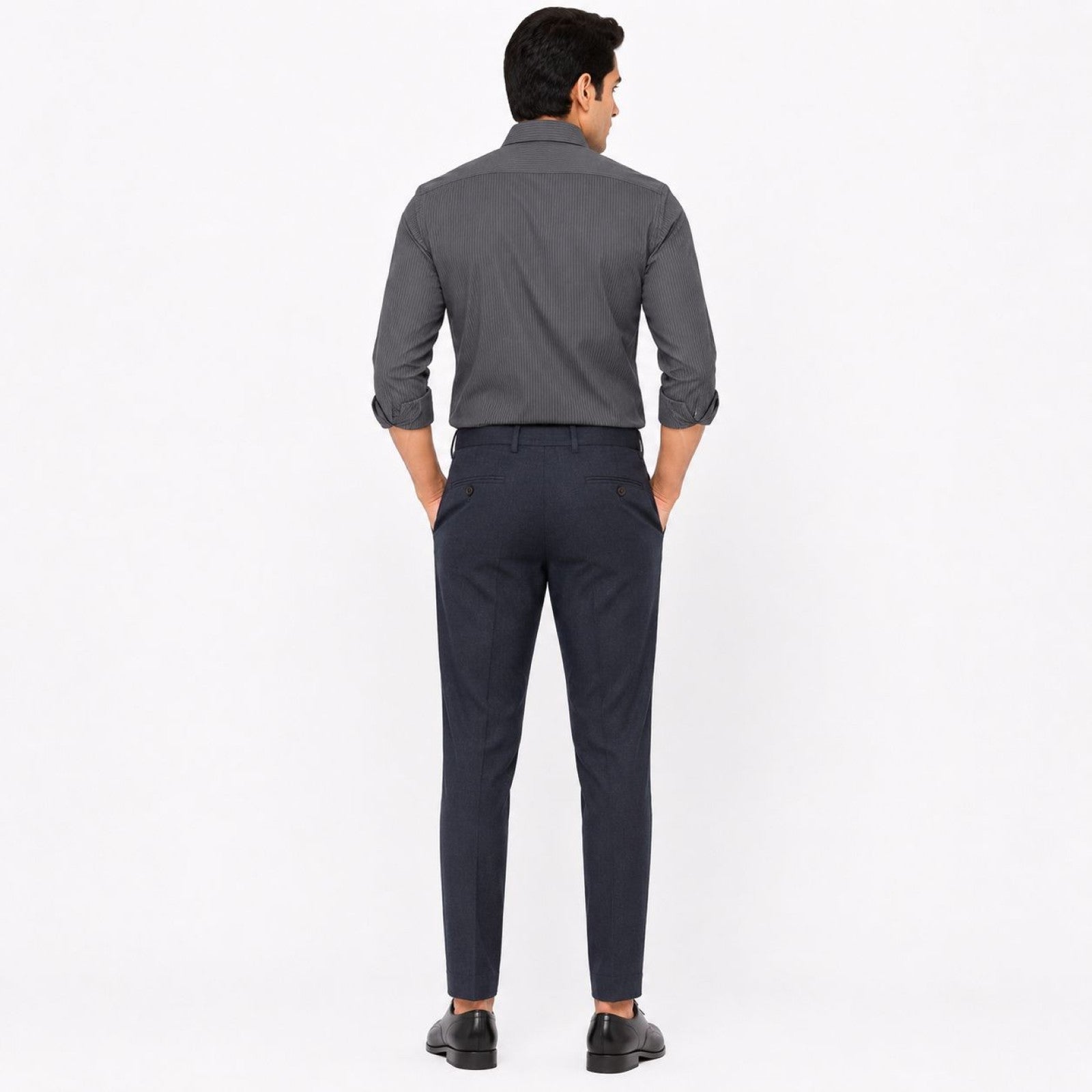 Men's Grey Pinstripe Button-Down Shirt | Sleek Office Casual Shirt-4