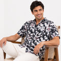 Men's Black Abstract Printed Half Sleeve Casual Shirt-4