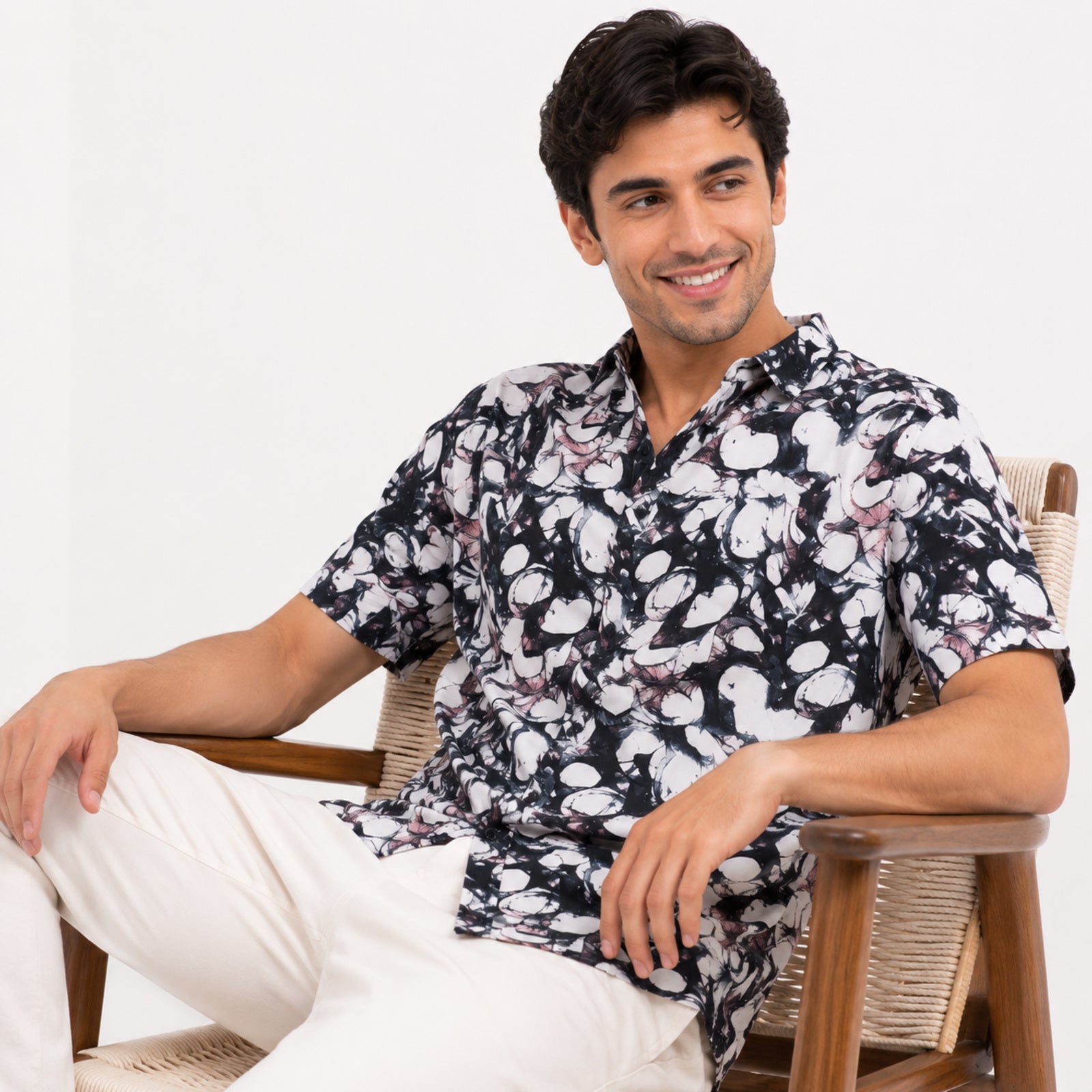 Men's Black Abstract Printed Half Sleeve Casual Shirt-4