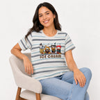 Women's Beige Striped Graphic Print Crew Neck T-Shirt-1