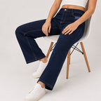 Women's Dark Blue Wide Leg Denim Jeans-3
