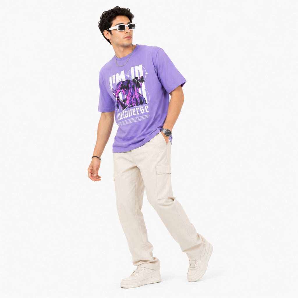 Men's Lavender Multiverse Graphic Oversized T-Shirt-3