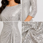 Women's Silver Embellished Mermaid Evening Gown with Draped Detail-4
