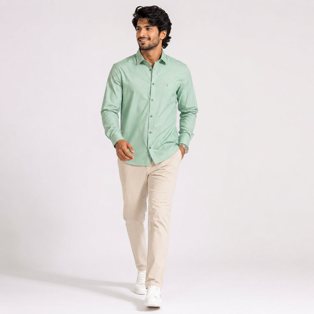 Men's Pista Green Solid Formal Shirt-4